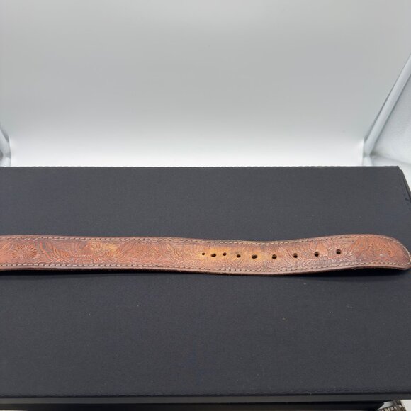 Vtg Western Justin Tooled Leather Name Belt "BURT" Covered Wagon Belt Buckle 38" - Picture 7 of 11